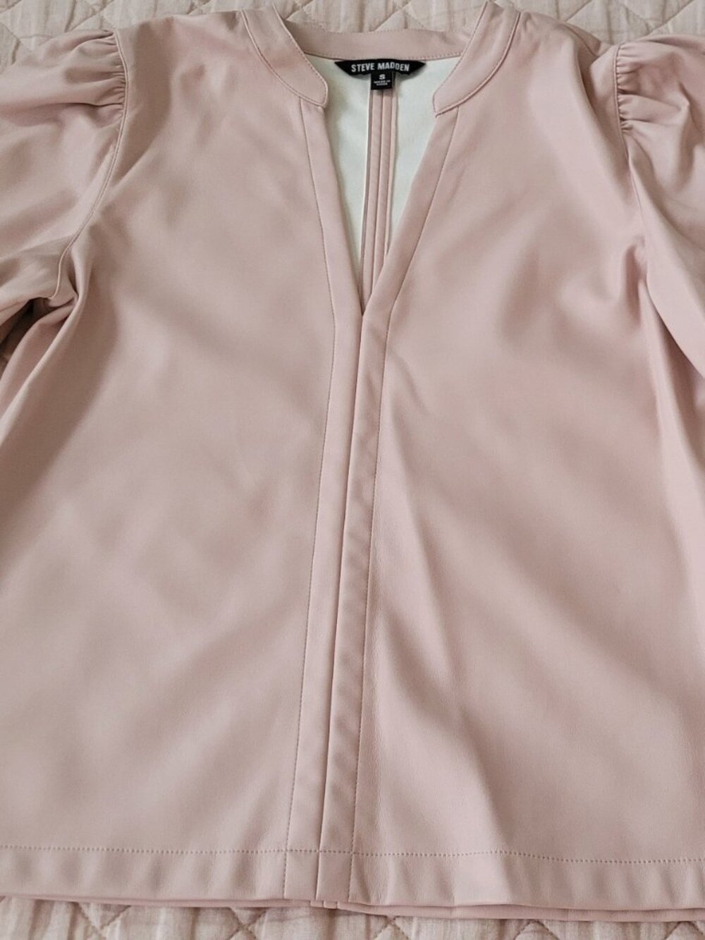 Steve Madden size small faux-leather short-sleeve top.